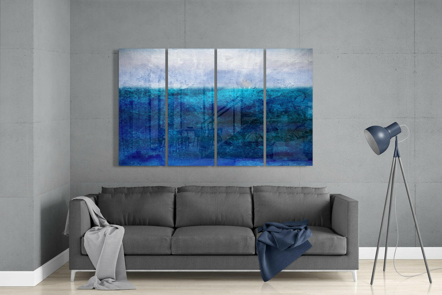 Blue Horizon 4 Pieces Mega Glass Wall Art (59"x36") | Insigne Art Design.