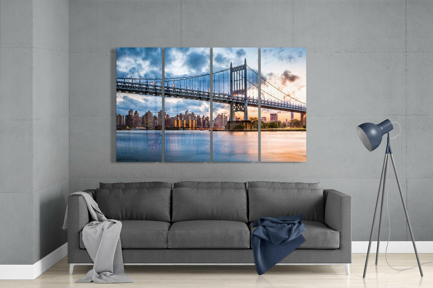 Sunset in Manhattan 4 Pieces Mega Glass Wall Art (59"x36") | Insigne Art Design.