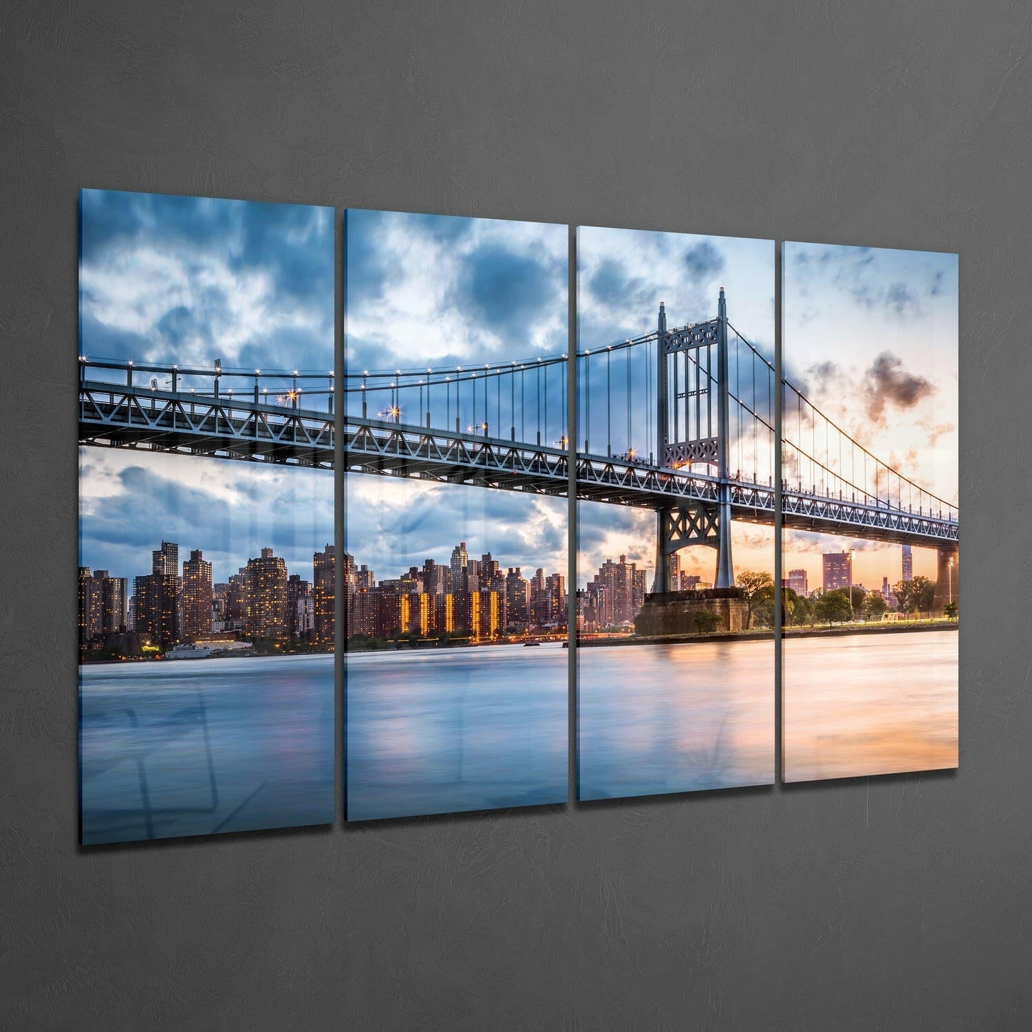 Sunset in Manhattan 4 Pieces Mega Glass Wall Art (59"x36") | Insigne Art Design.