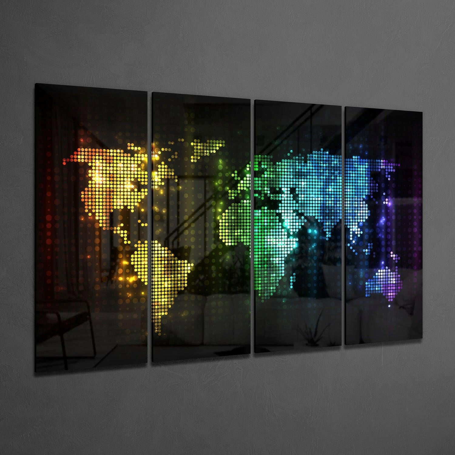 World Map 4 Pieces Mega Glass Wall Art (59"x36") | Insigne Art Design.