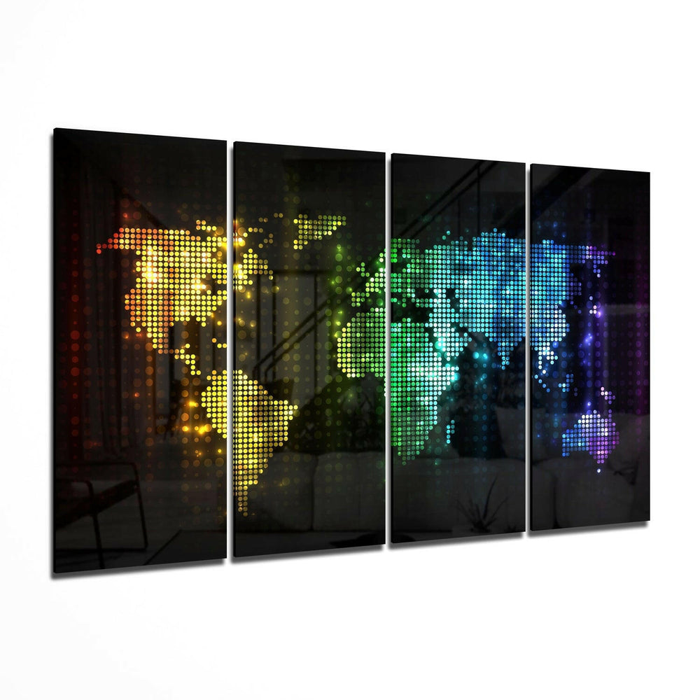 World Map 4 Pieces Mega Glass Wall Art (59"x36") | Insigne Art Design.