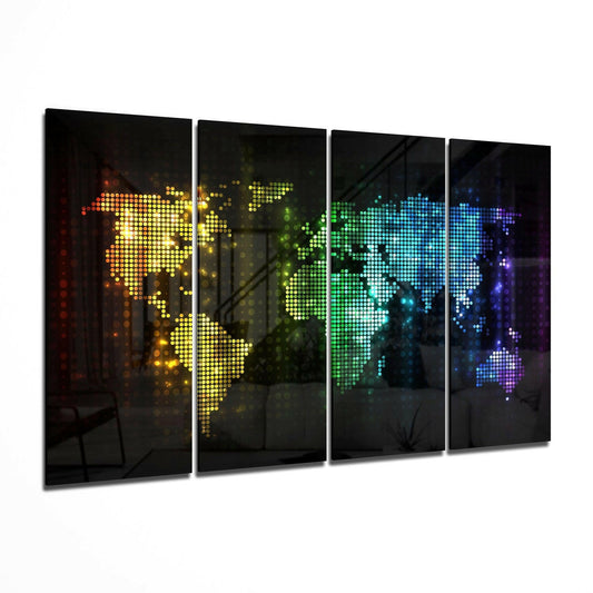 World Map 4 Pieces Mega Glass Wall Art (59"x36") | Insigne Art Design.