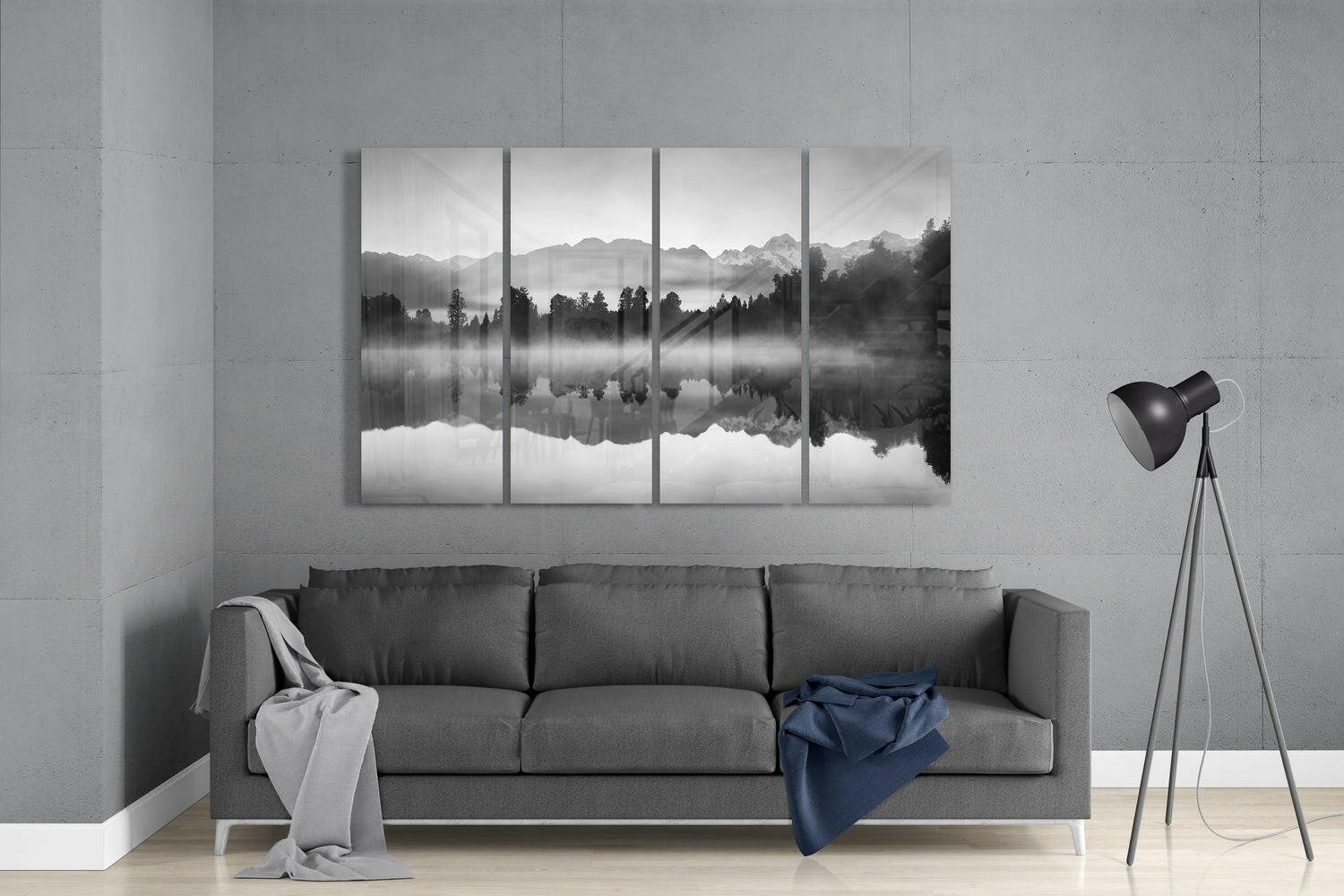 Foggy View 4 Pieces Mega Glass Wall Art (59"x36") | Insigne Art Design.