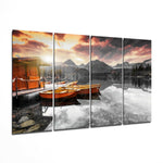 Sunset and Boats 4 Pieces Mega Glass Wall Art (59"x36") | Insigne Art Design.