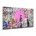 Charlie, Einstein and Banksy 4 Pieces Mega Glass Wall Art (59"x36") | Insigne Art Design.