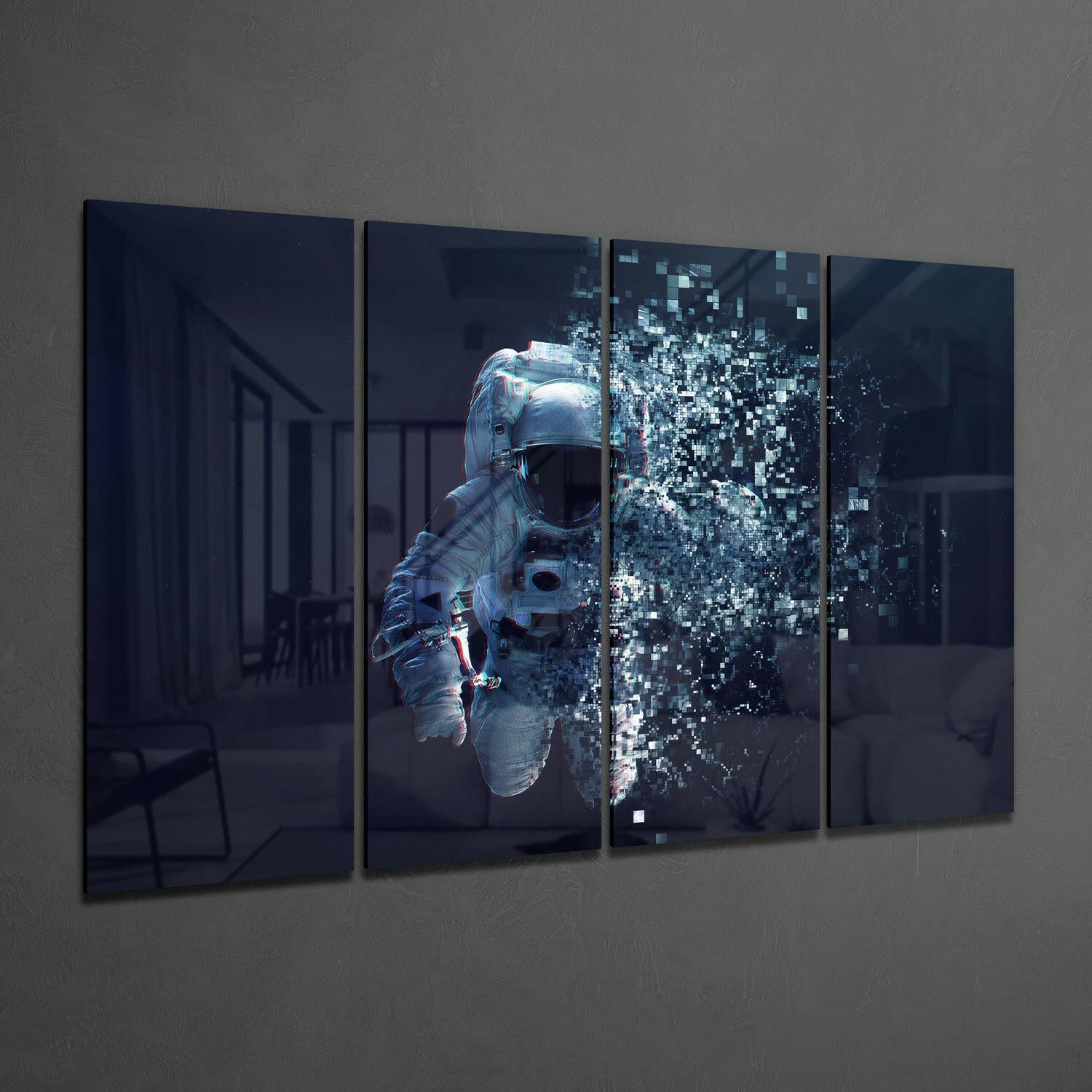 Astronaut  4 Pieces Mega Glass Wall Art (59"x36") | Insigne Art Design.