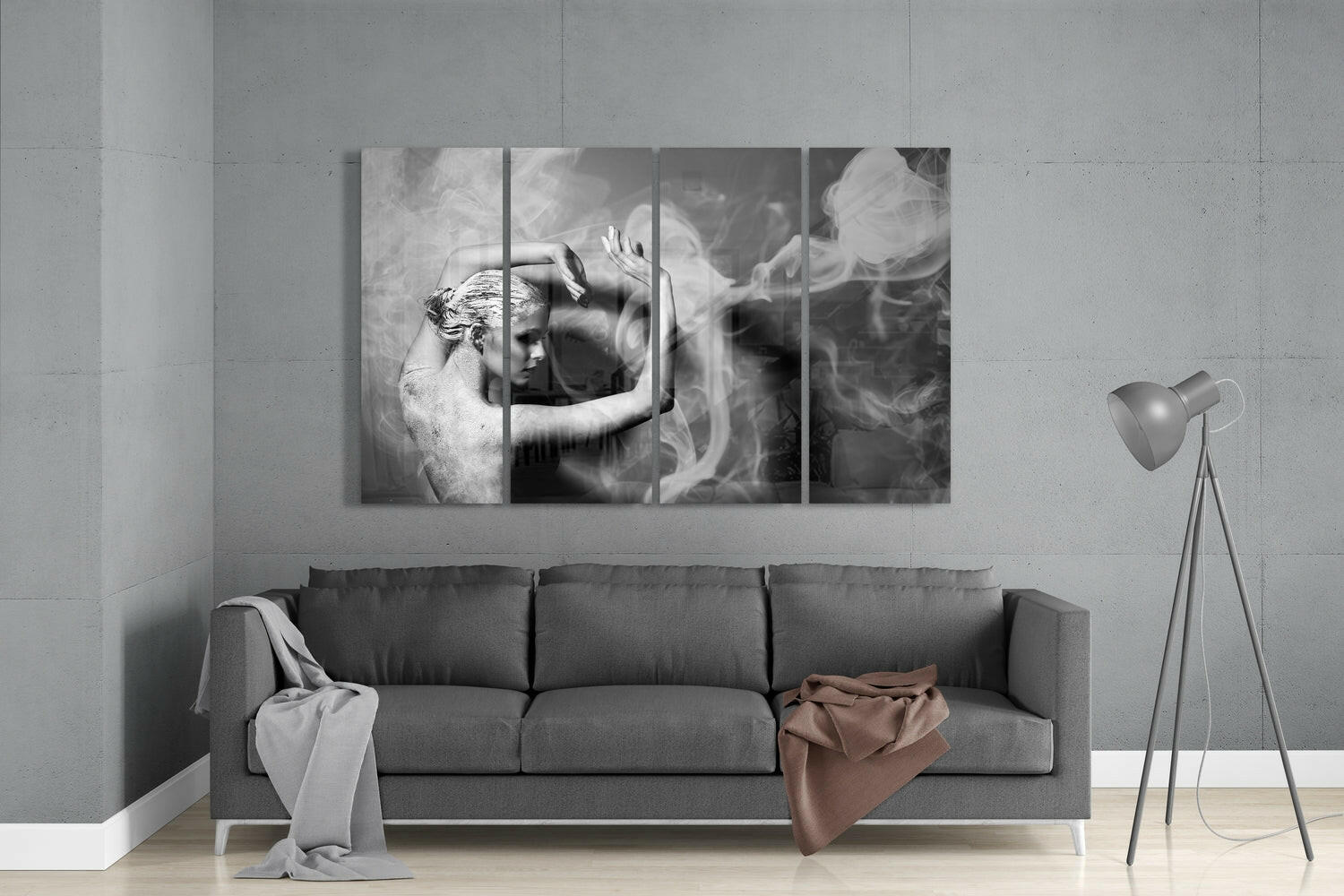 Dancing with Smoke 4 Pieces Mega Glass Wall Art (59"x36") | Insigne Art Design.