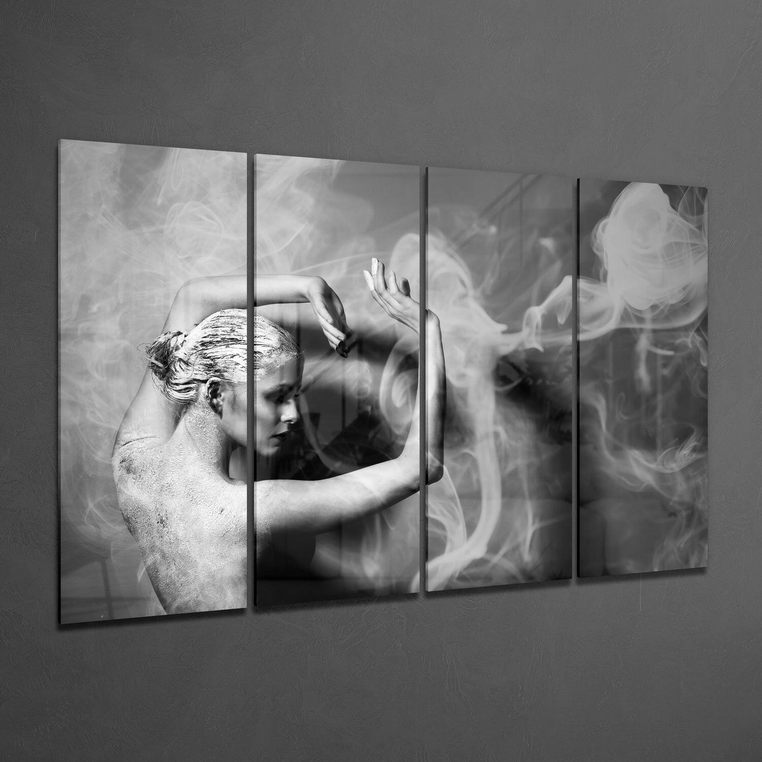 Dancing with Smoke 4 Pieces Mega Glass Wall Art (59"x36") | Insigne Art Design.
