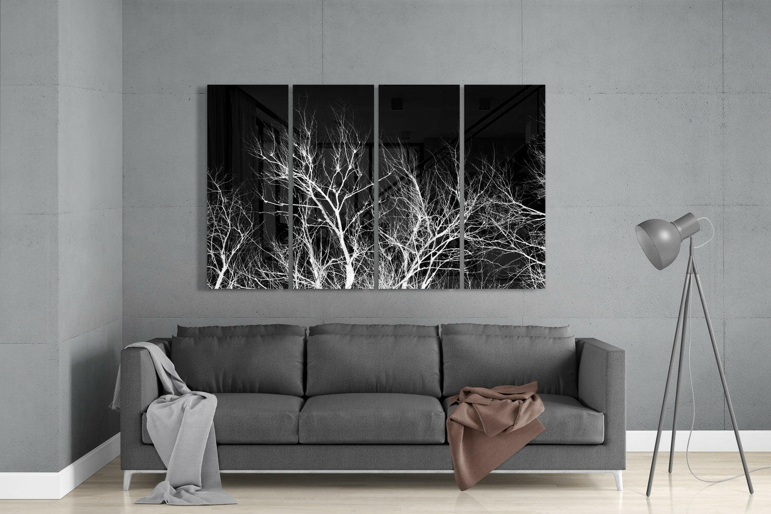 Night Trees 4 Pieces Mega Glass Wall Art (59"x36") | Insigne Art Design.