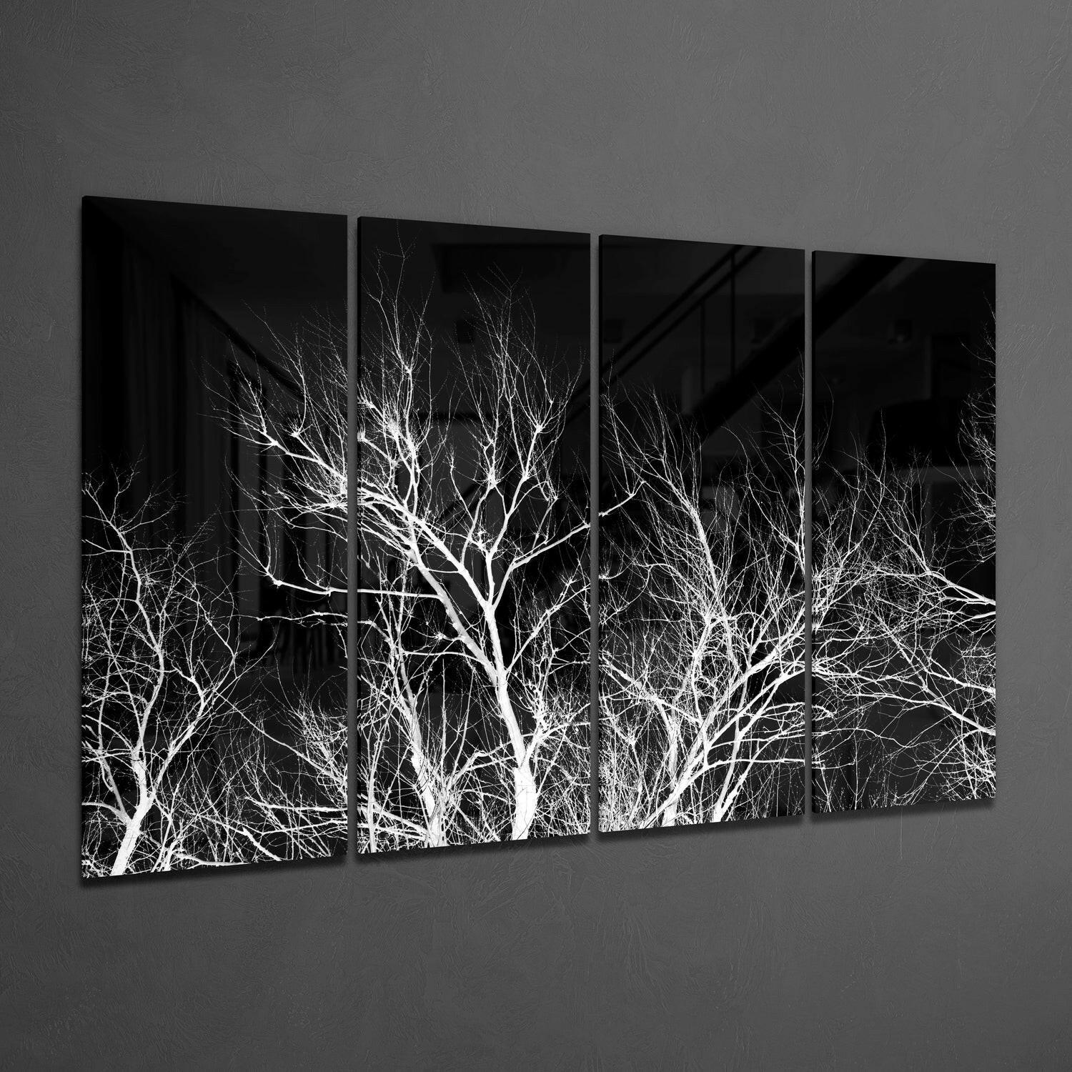 Night Trees 4 Pieces Mega Glass Wall Art (59"x36") | Insigne Art Design.