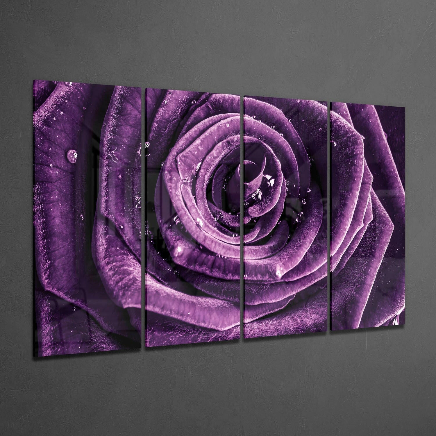 Purple Rose 4 Pieces Mega Glass Wall Art (59"x36") | Insigne Art Design.