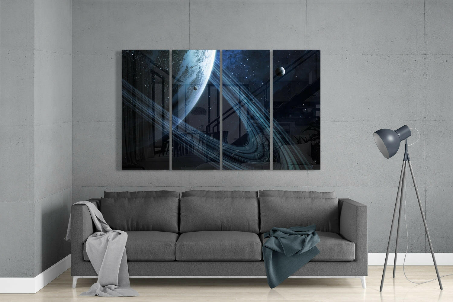 Saturn 4 Pieces Mega Glass Wall Art (59"x36") | Insigne Art Design.