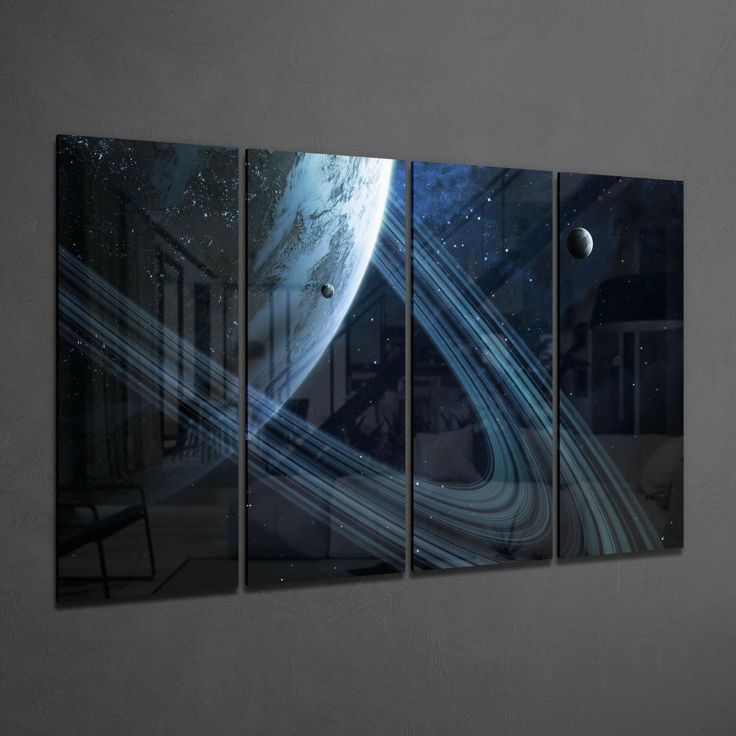 Saturn 4 Pieces Mega Glass Wall Art (59"x36") | Insigne Art Design.