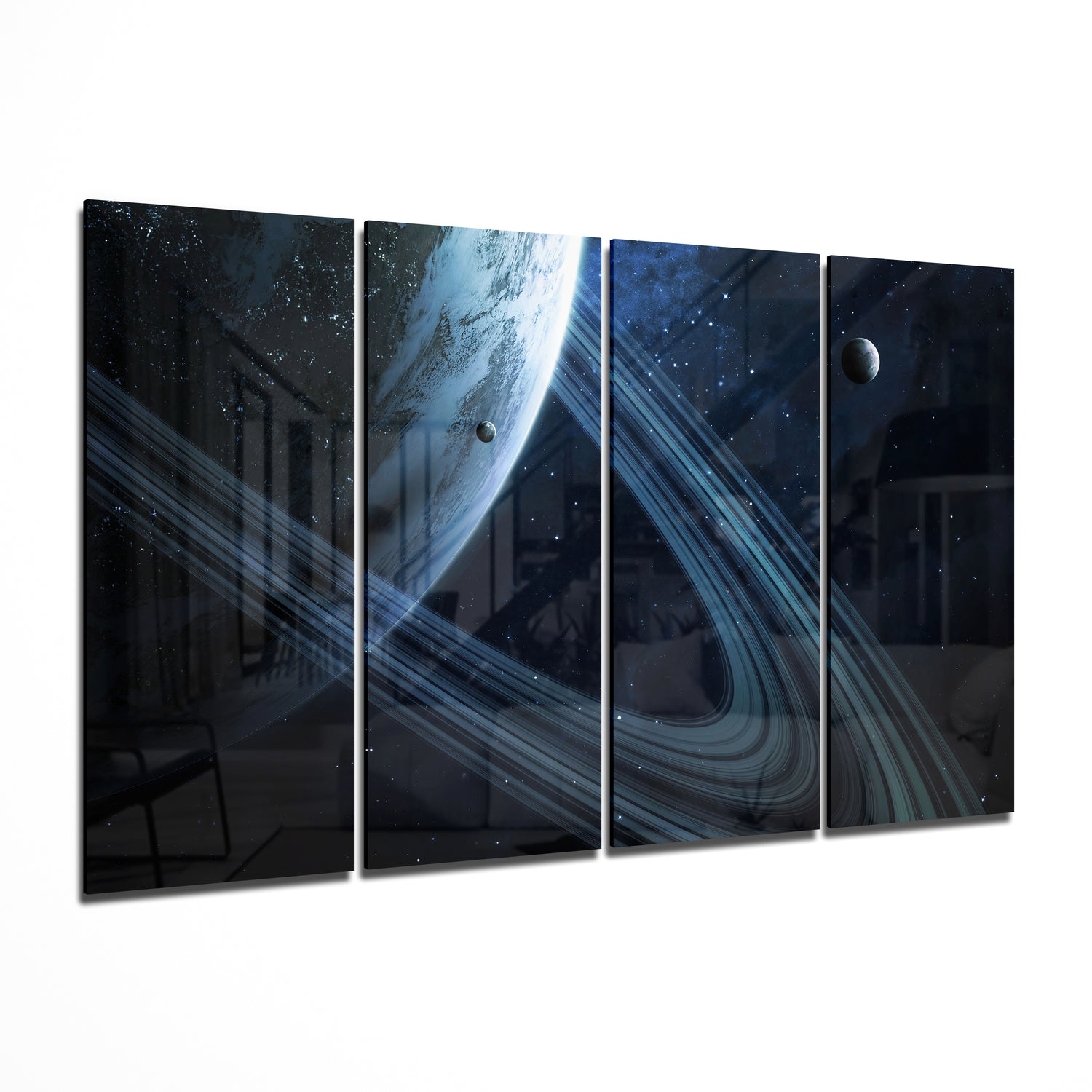 Saturn 4 Pieces Mega Glass Wall Art (59"x36") | Insigne Art Design