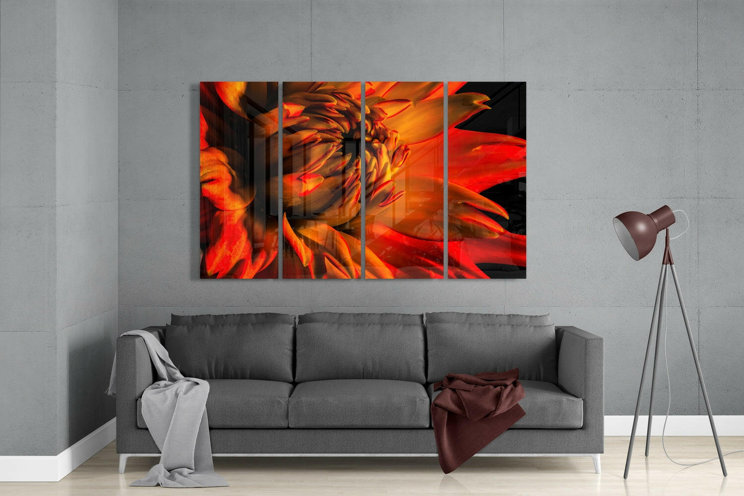 Gerbera Daisy 4 Pieces Mega Glass Wall Art (59"x36") | Insigne Art Design.