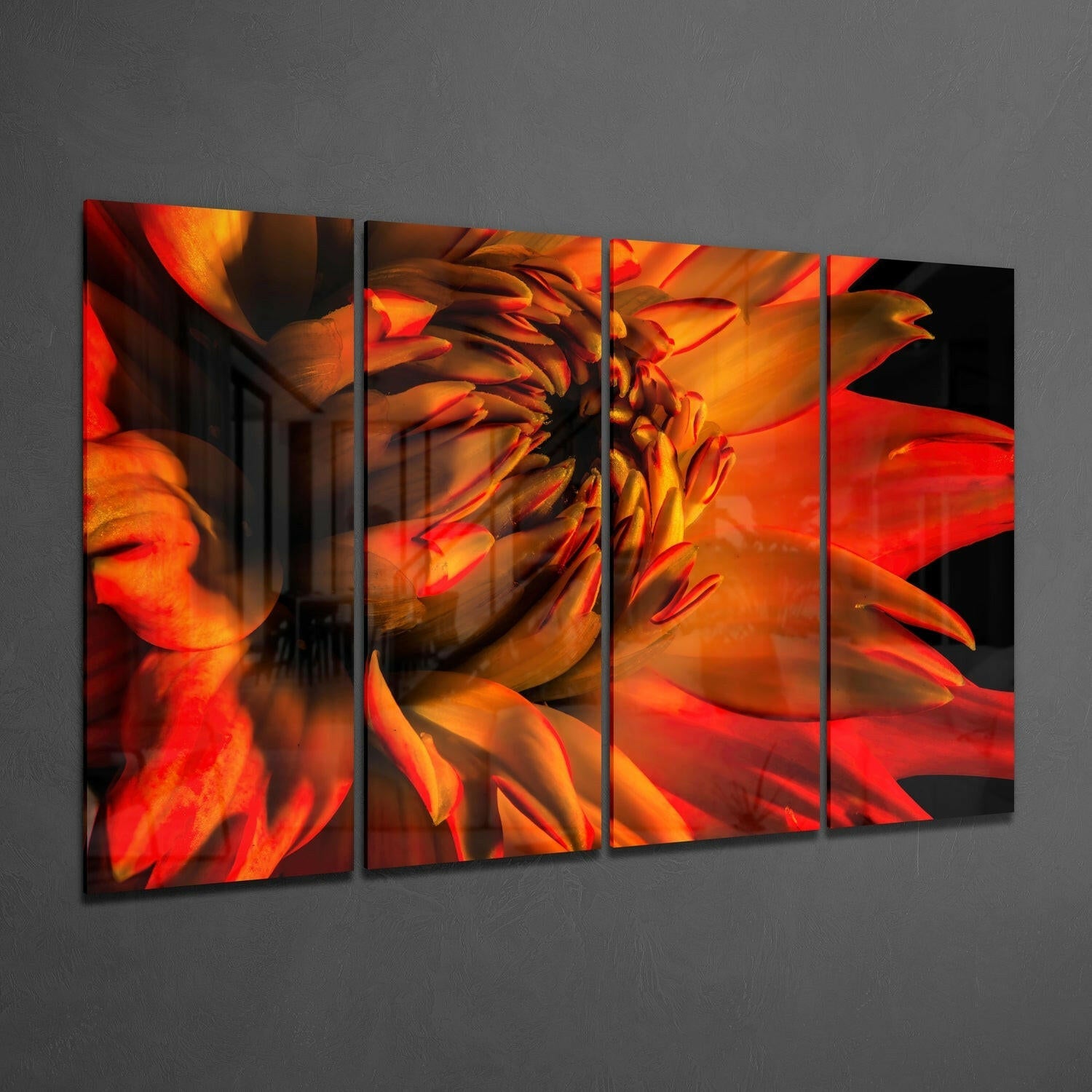 Gerbera Daisy 4 Pieces Mega Glass Wall Art (59"x36") | Insigne Art Design.