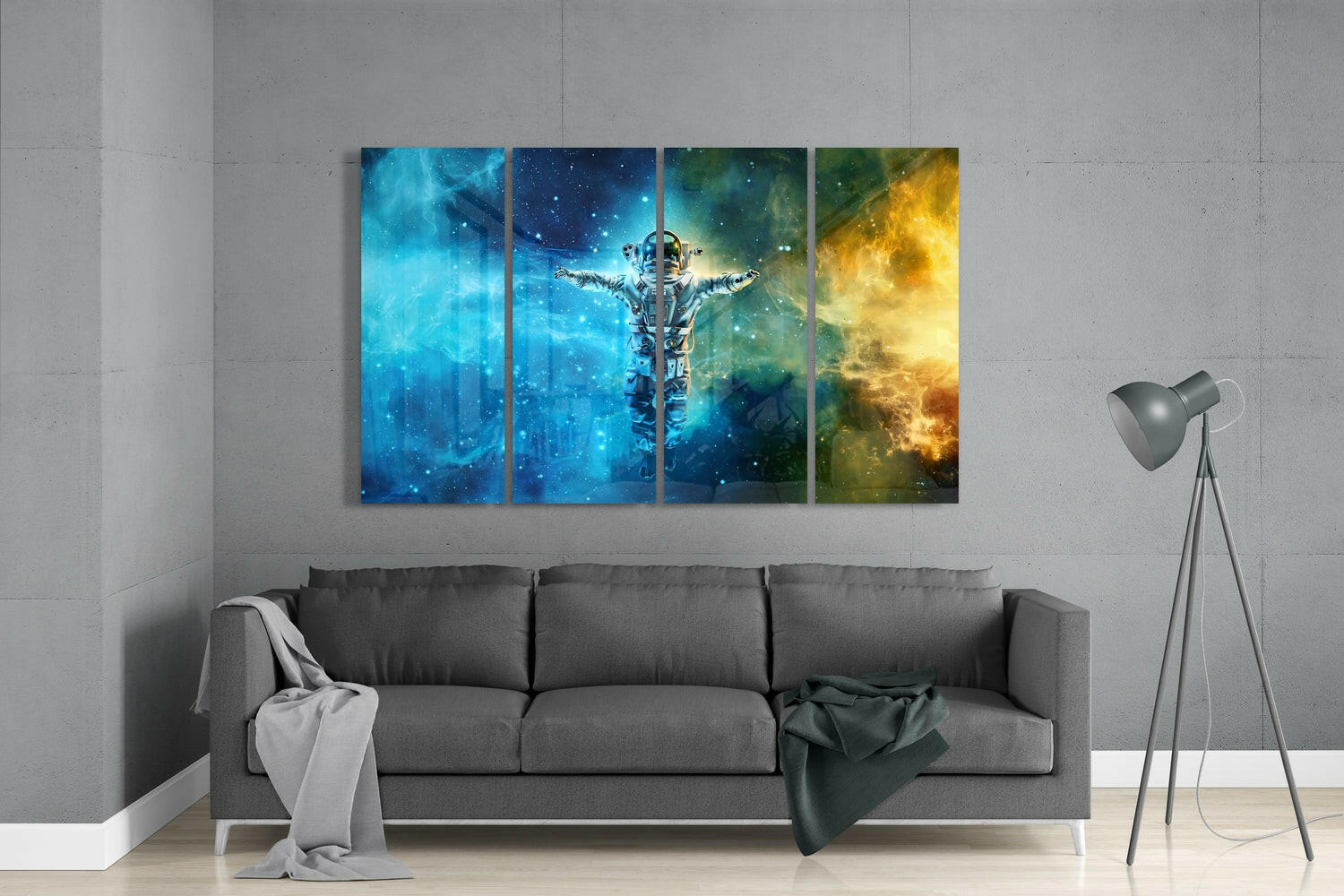 Astronaut  4 Pieces Mega Glass Wall Art (59"x36") | Insigne Art Design.