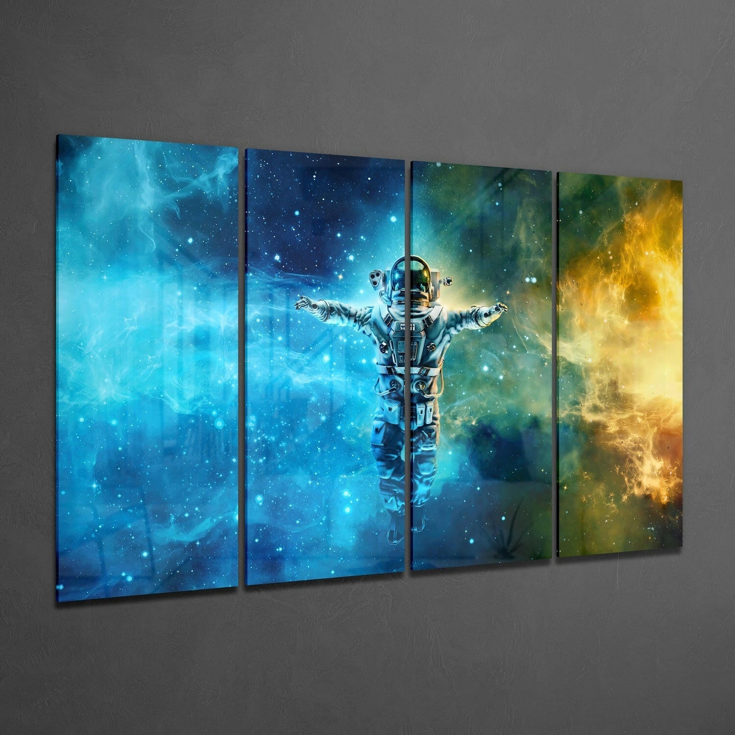 Astronaut  4 Pieces Mega Glass Wall Art (59"x36") | Insigne Art Design.