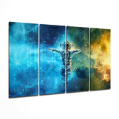 Astronaut  4 Pieces Mega Glass Wall Art (59"x36") | Insigne Art Design.