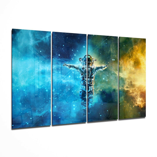 Astronaut  4 Pieces Mega Glass Wall Art (59"x36") | Insigne Art Design.
