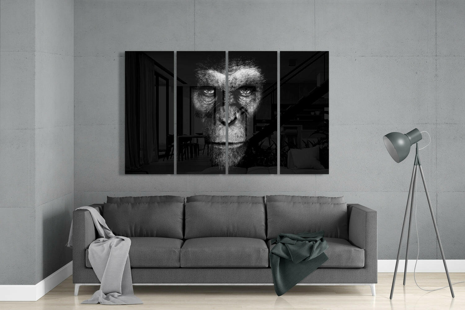 Rise of Apes 4 Pieces Mega Glass Wall Art (59"x36") | Insigne Art Design.