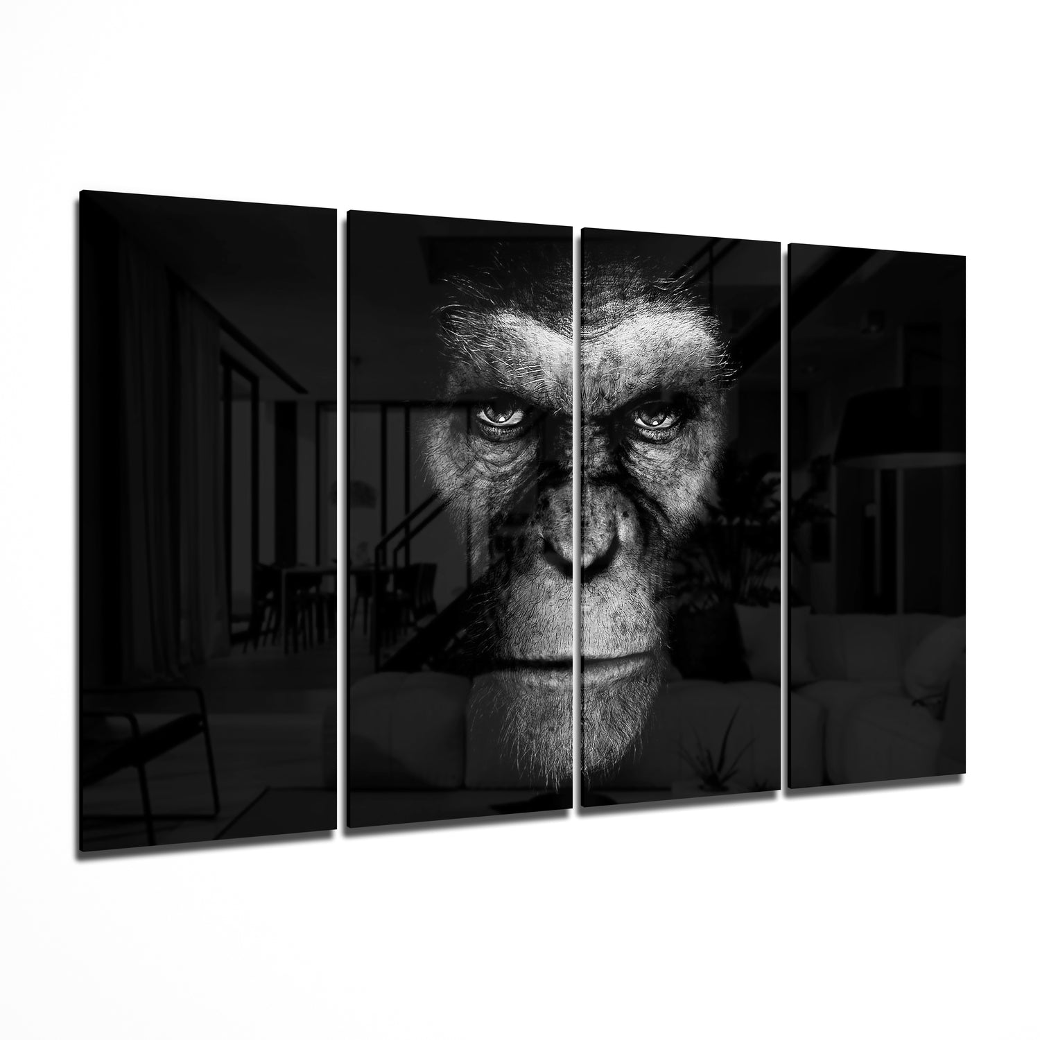 Rise of Apes 4 Pieces Mega Glass Wall Art (59"x36") | Insigne Art Design
