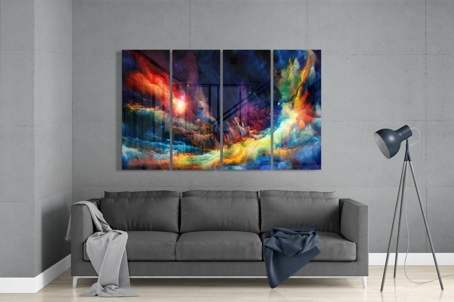 Colorful Space 4 Pieces Mega Glass Wall Art (59"x36") | Insigne Art Design.