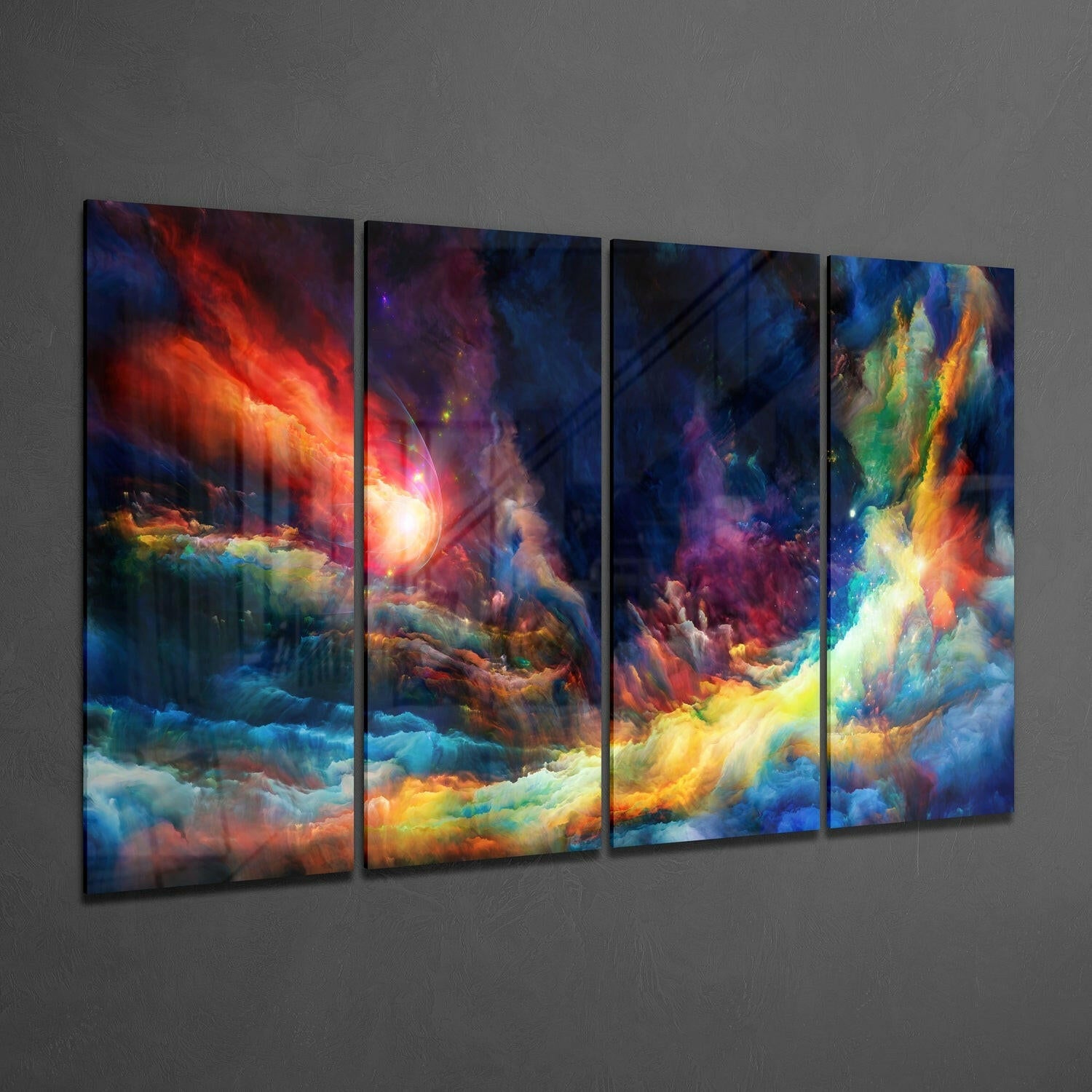 Colorful Space 4 Pieces Mega Glass Wall Art (59"x36") | Insigne Art Design.