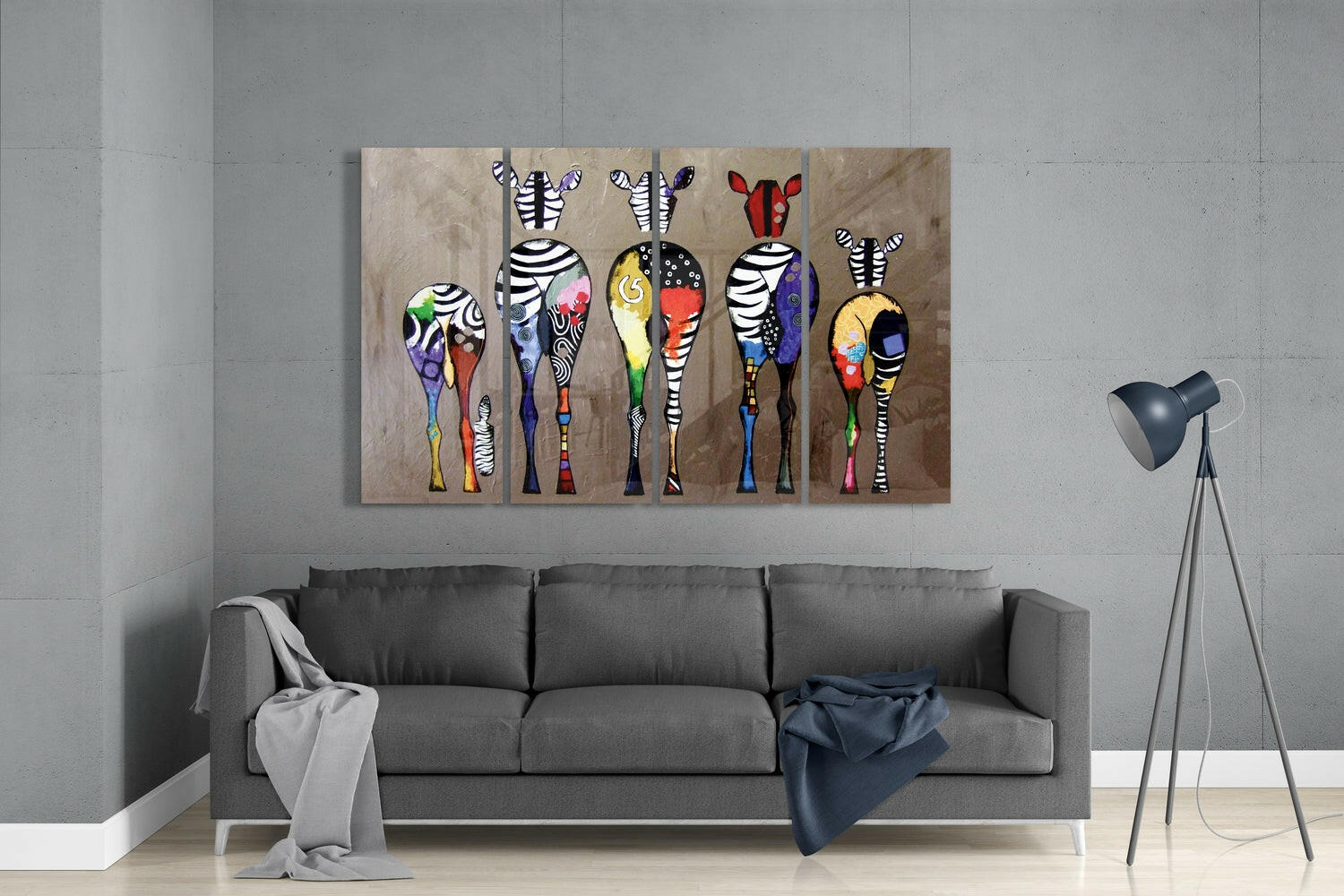 Zebras 4 Pieces Mega Glass Wall Art (59"x36") | Insigne Art Design.