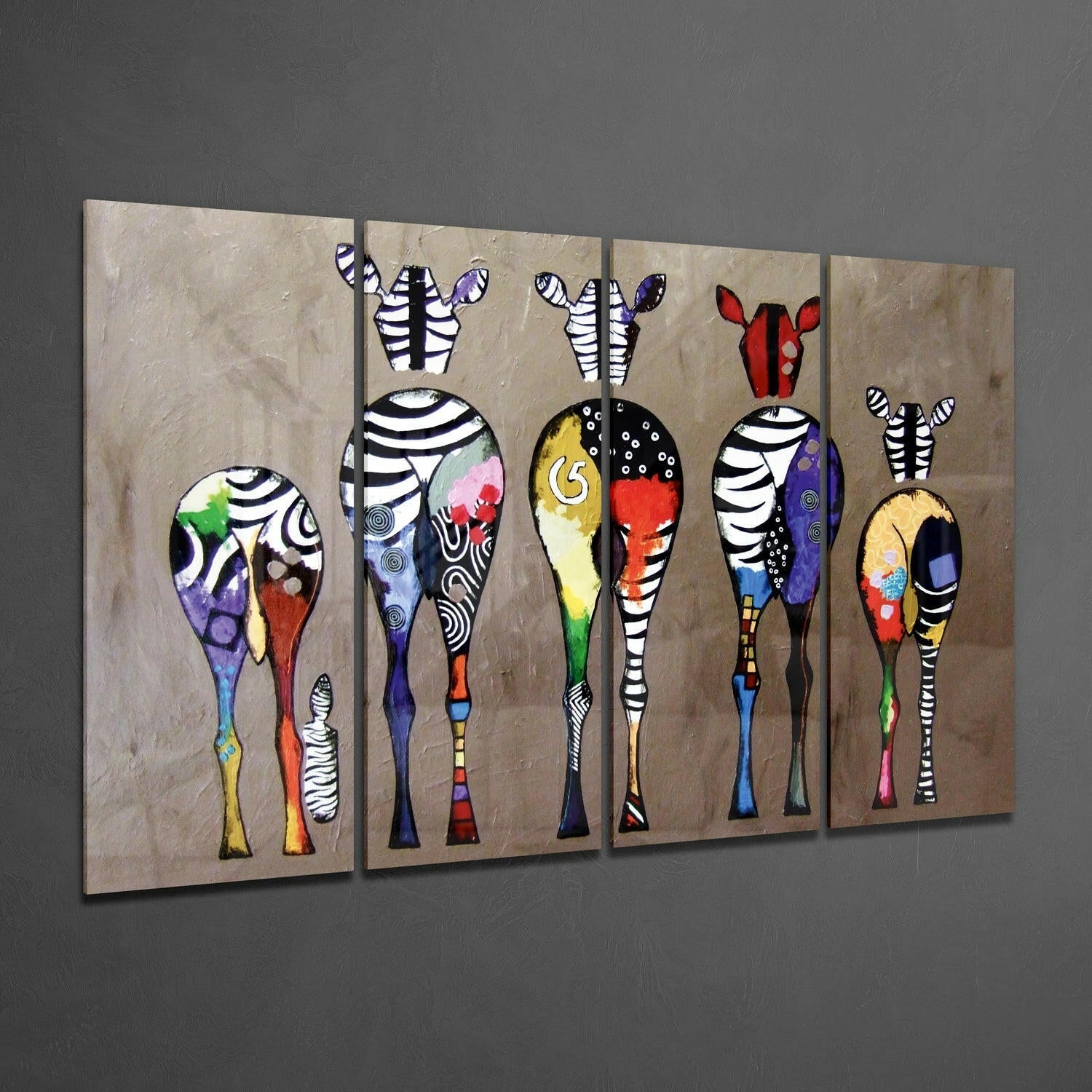 Zebras 4 Pieces Mega Glass Wall Art (59"x36") | Insigne Art Design.