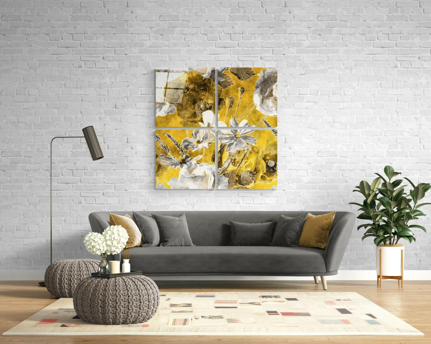 Autumn Flowers Quadro Glass Wall Art.