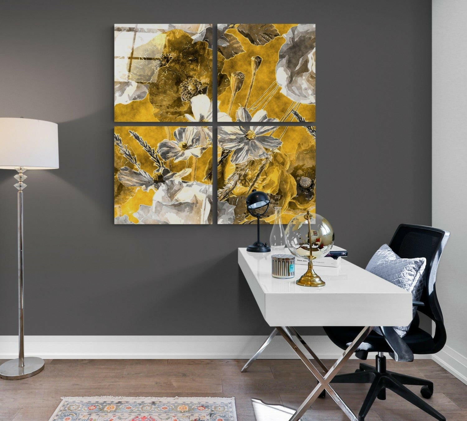 Autumn Flowers Quadro Glass Wall Art.
