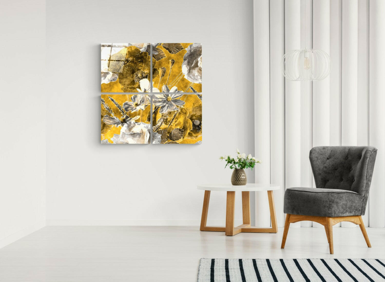 Autumn Flowers Quadro Glass Wall Art.