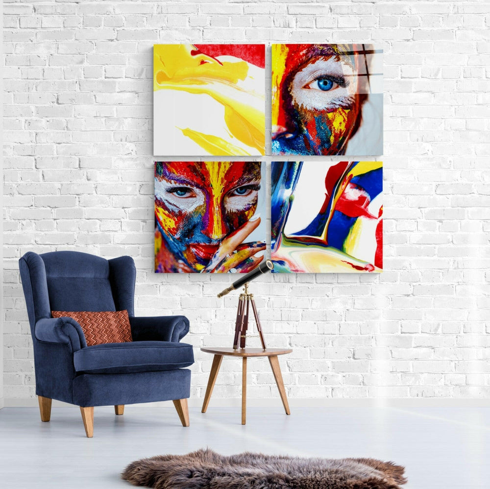 Woman and Red Quadro Glass Wall Art.