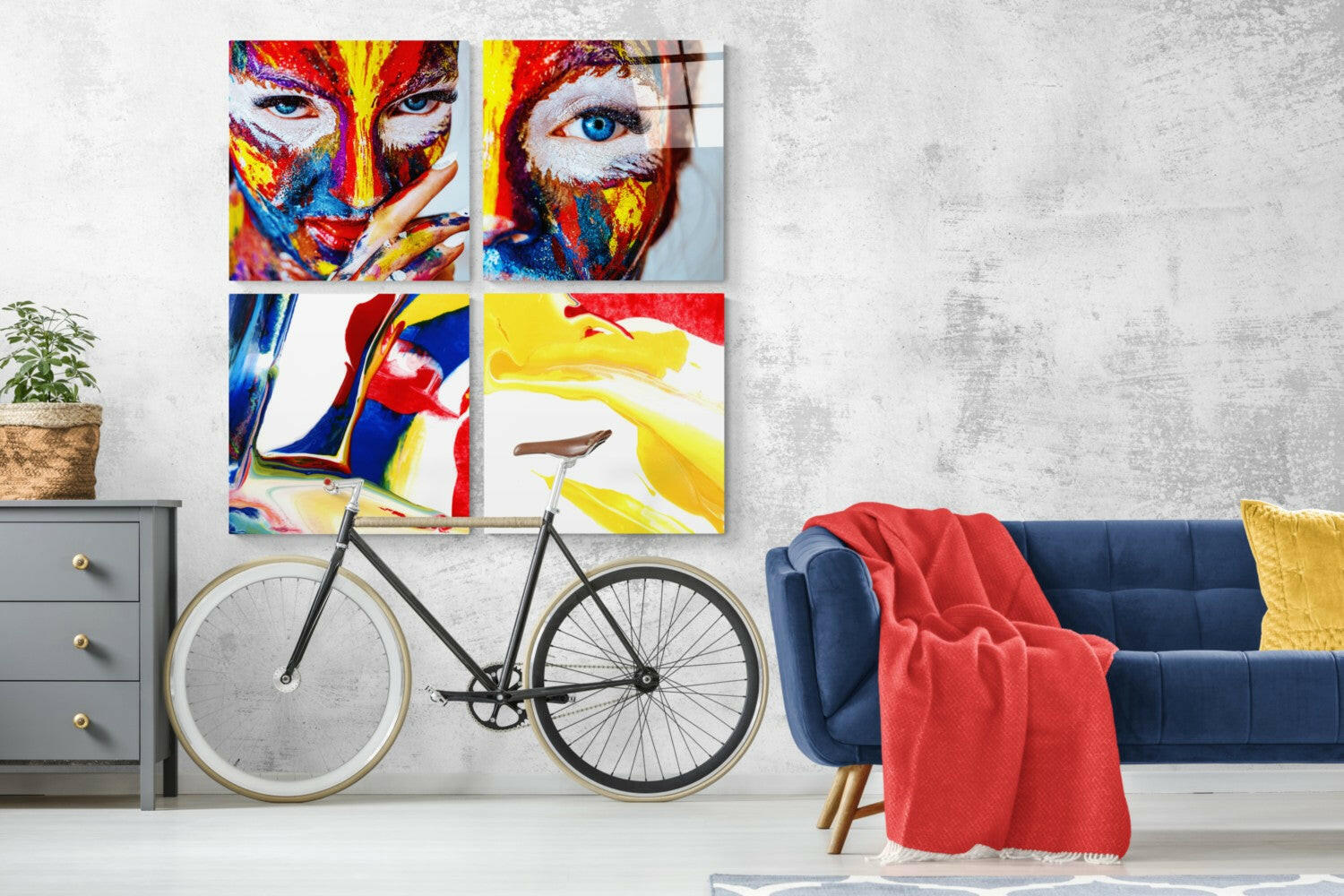 Woman and Red Quadro Glass Wall Art.