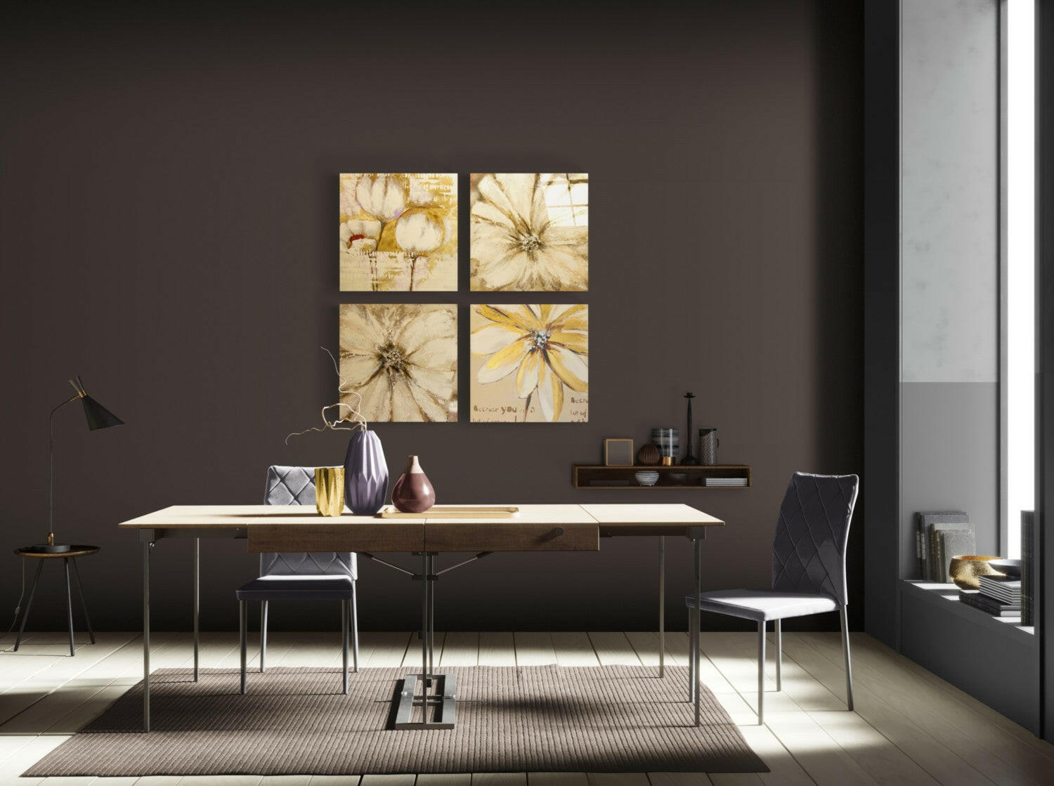 Yellow Flower Quadro Glass Wall Art.