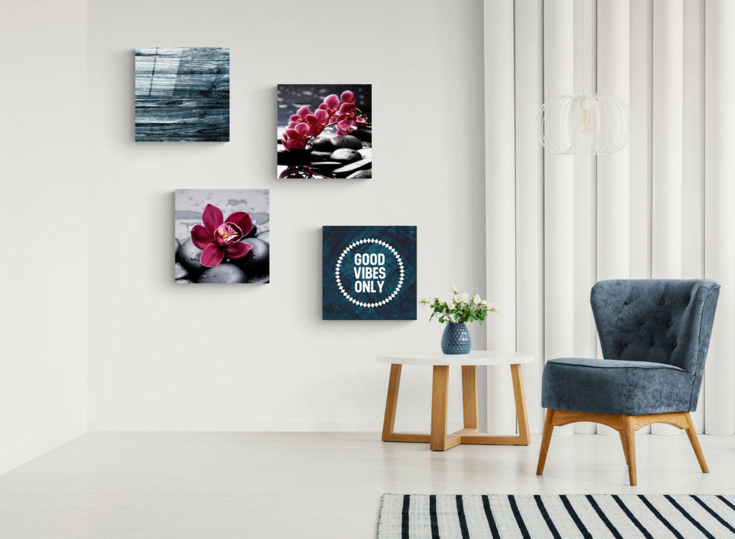 Orchids and Stones Quadro Glass Wall Art.