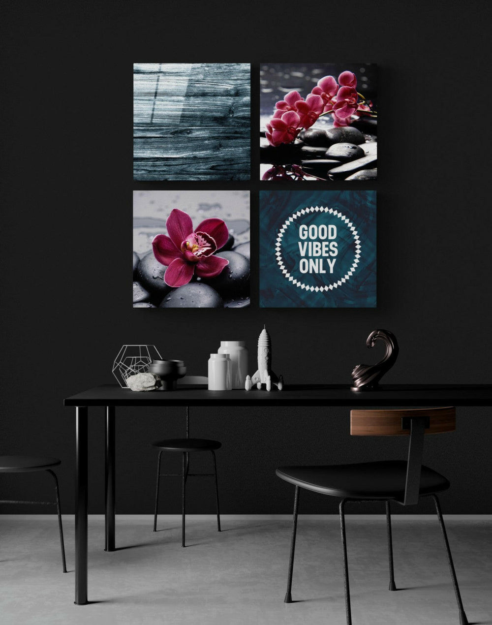 Orchids and Stones Quadro Glass Wall Art.