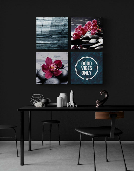 Orchids and Stones Quadro Glass Wall Art.