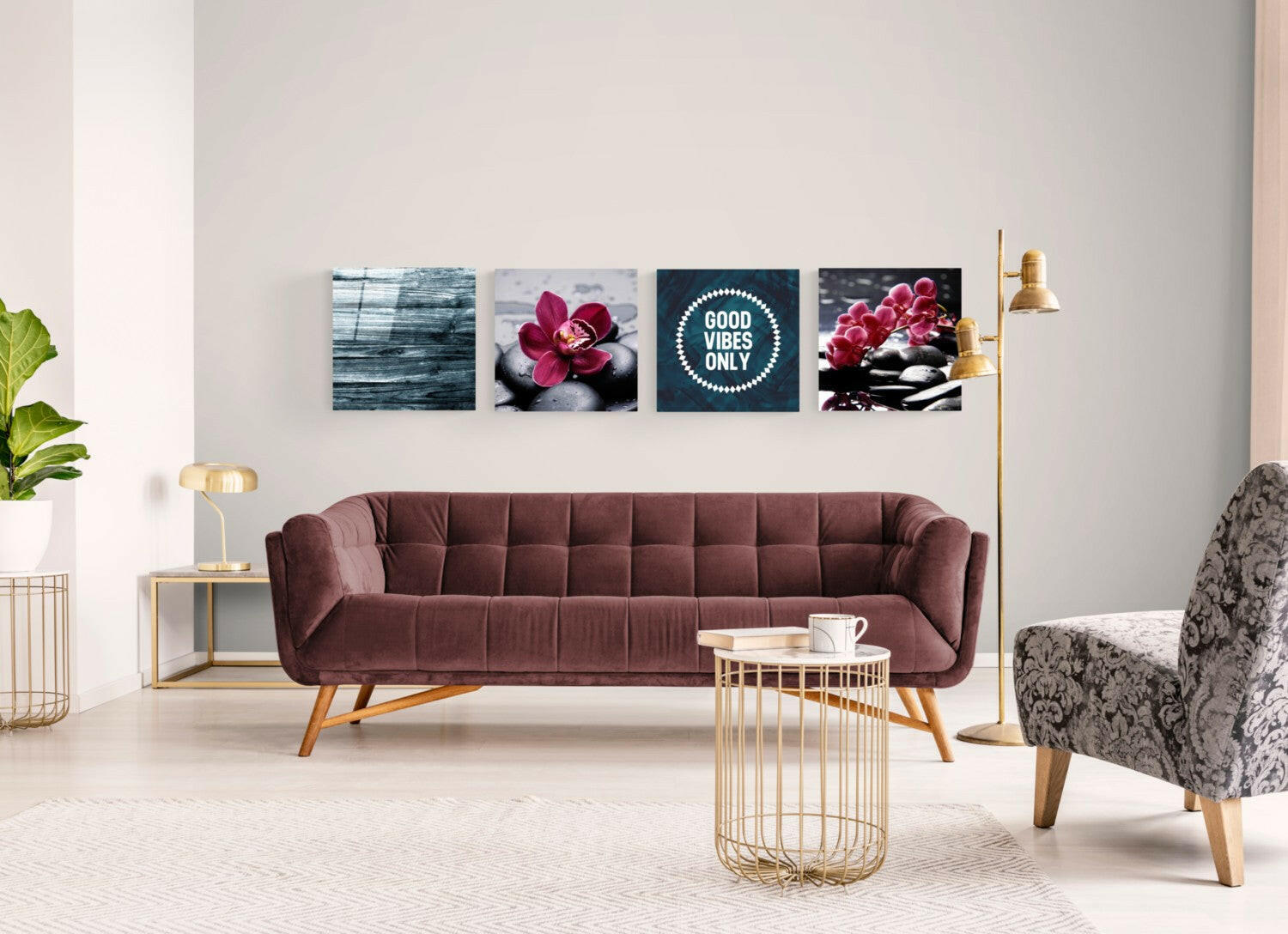 Orchids and Stones Quadro Glass Wall Art.