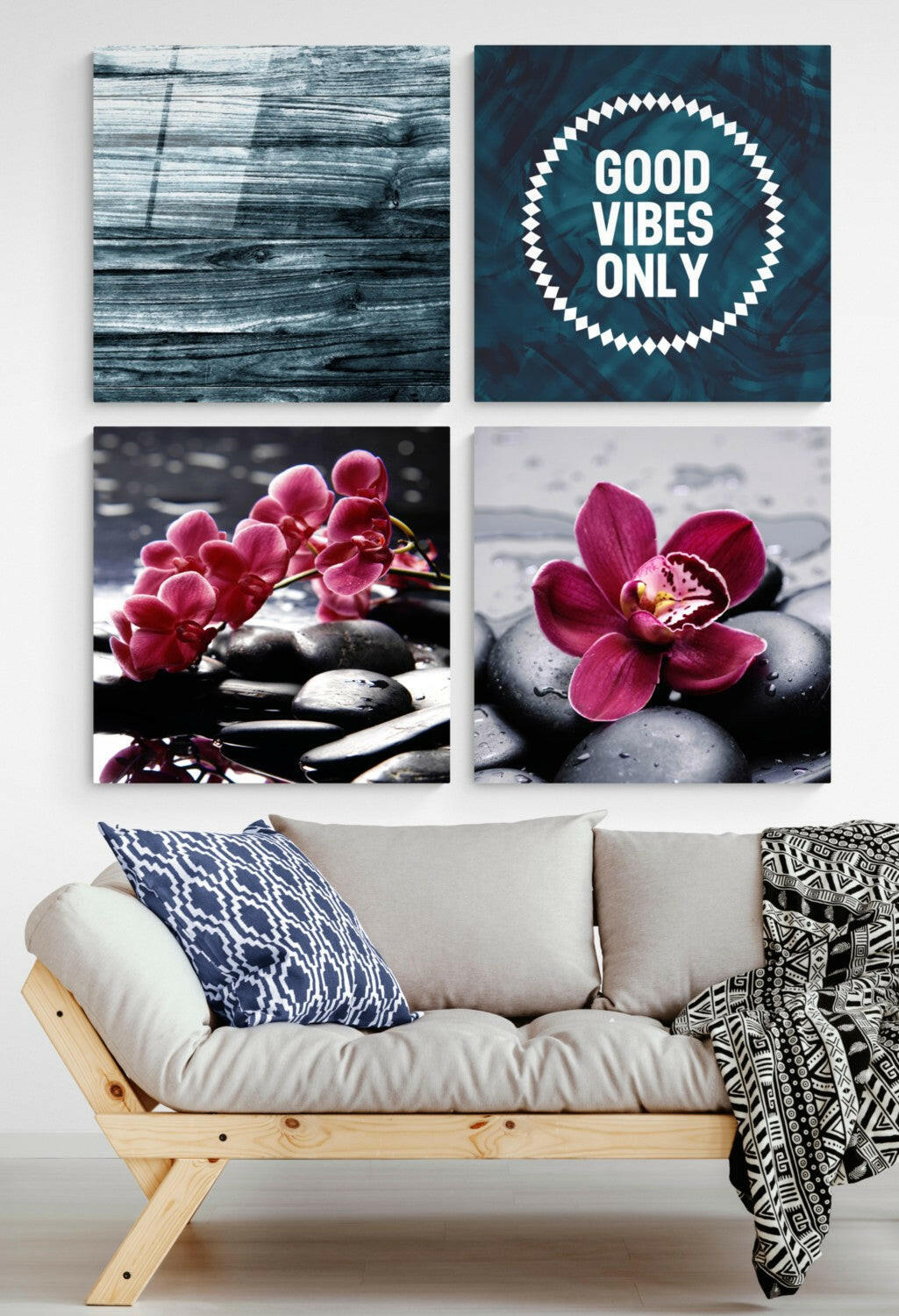 Orchids and Stones Quadro Glass Wall Art.