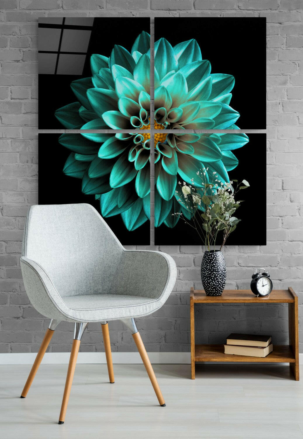 Green Chrysanthemum Quadro Glass Wall Art.
