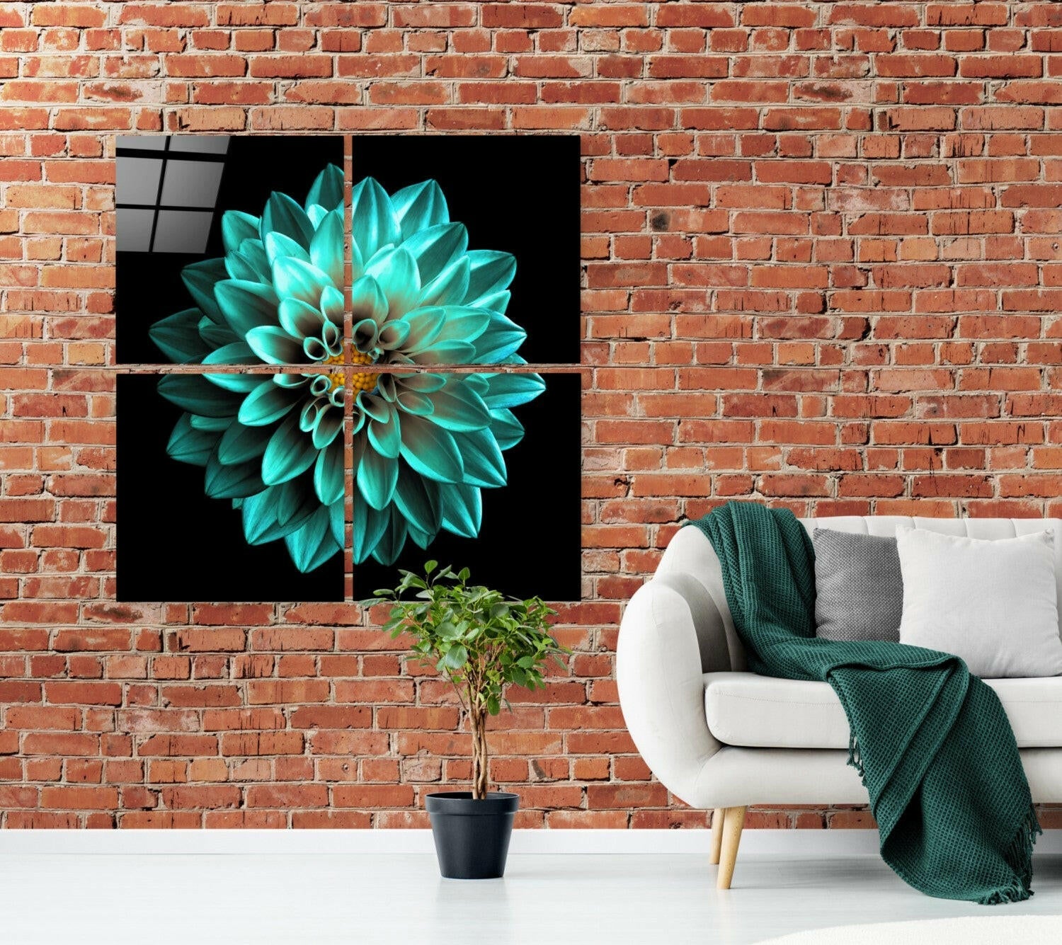 Green Chrysanthemum Quadro Glass Wall Art.