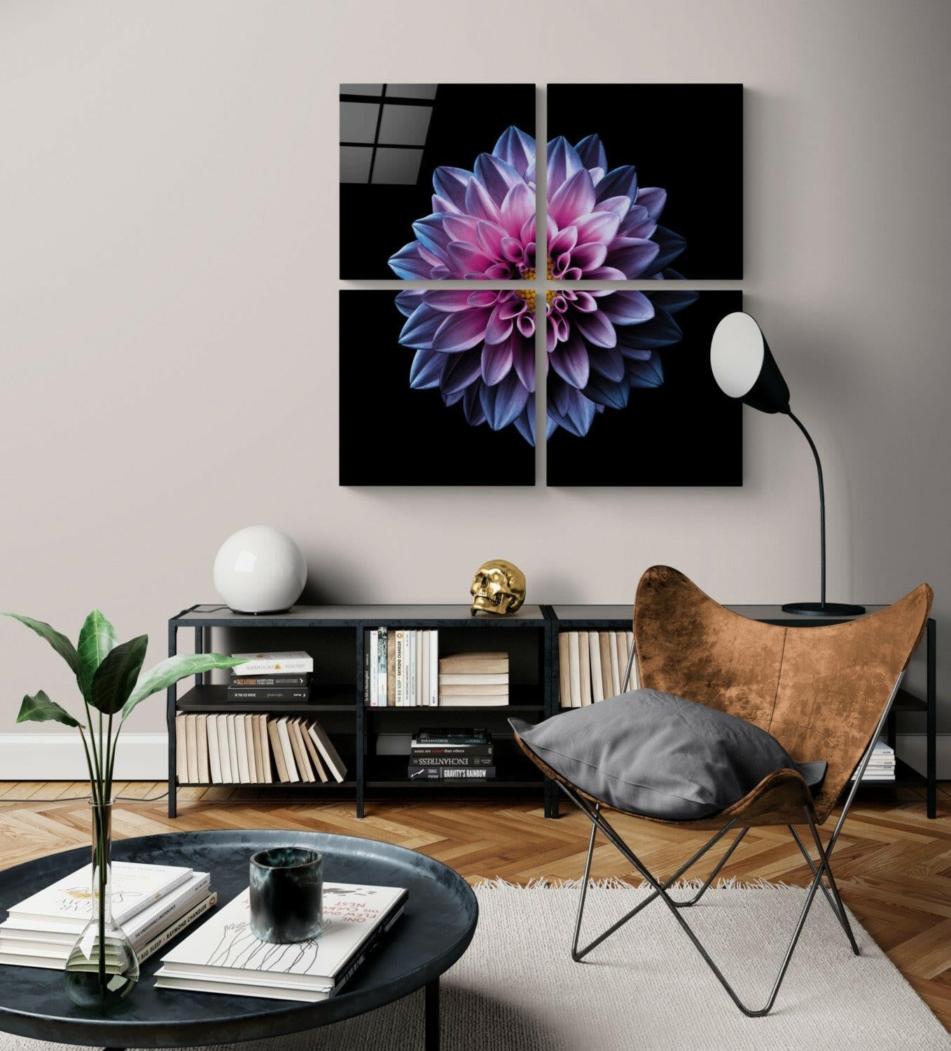 Purple Chrysanthemum Quadro Glass Wall Art.