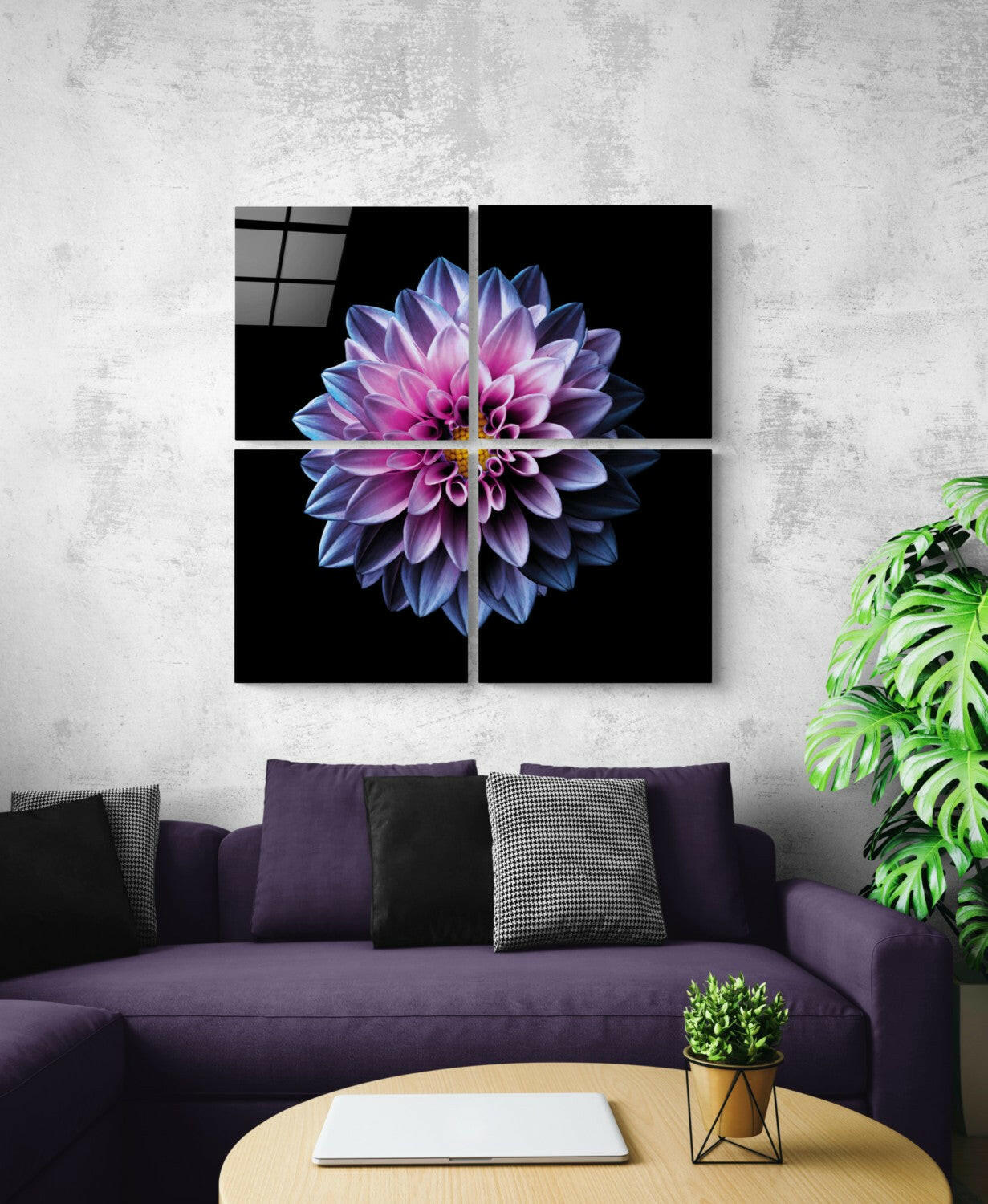 Purple Chrysanthemum Quadro Glass Wall Art.