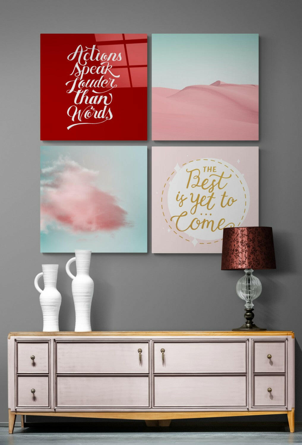 Pink Desert Quadro Glass Wall Art.