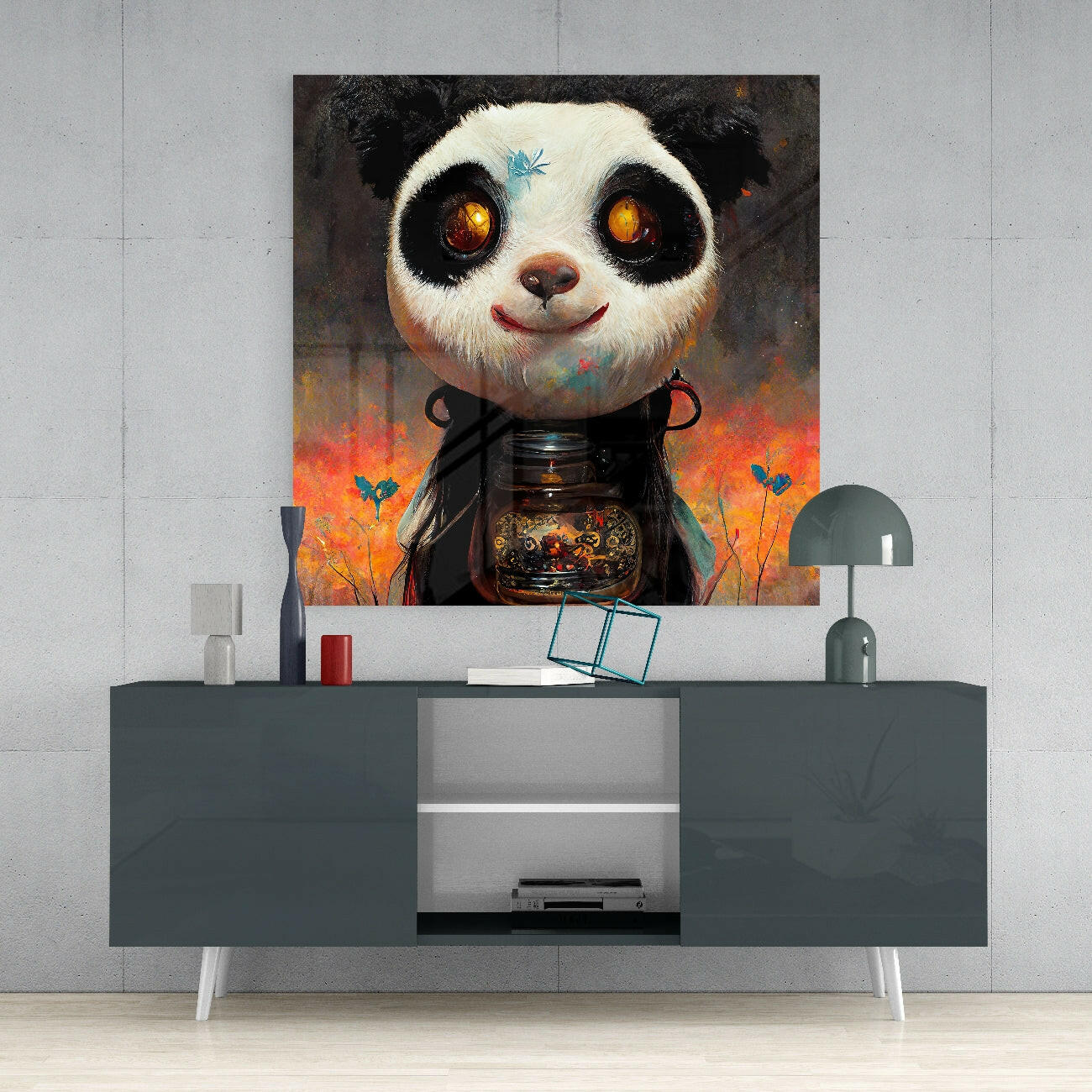 Panda Cup Glass Wall Art  || Designer Collection.