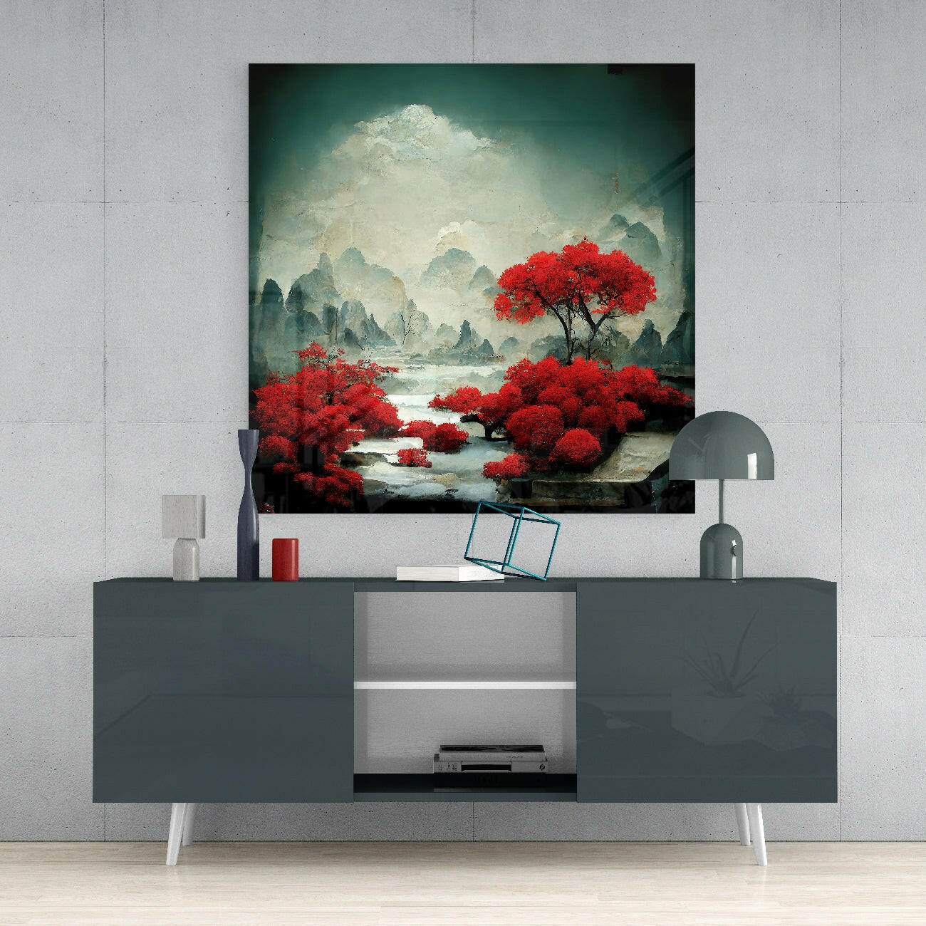 Red Forest Glass Wall Art  || Designer Collection.