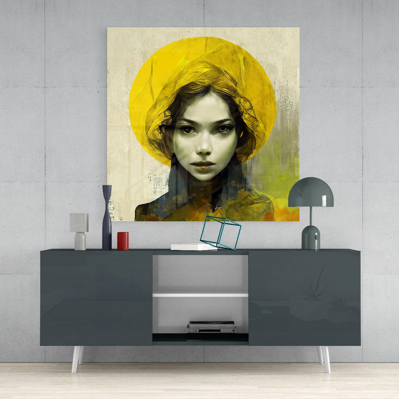 Yellow Hat Glass Wall Art  || Designer Collection.