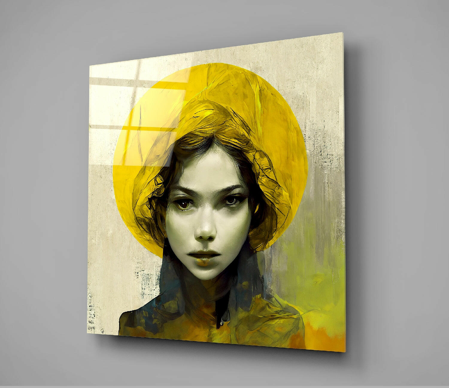 Yellow Hat Glass Wall Art  || Designer Collection.